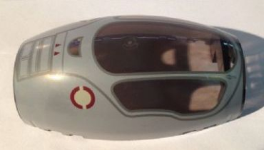 10312pb01 - Windscreen 10 x 6 x 3 Bubble Canopy Double Tapered with Square Front Cutout with Light Bluish Gray Jedi Starfighter, Handle and Two Red Triangles on Top Pattern