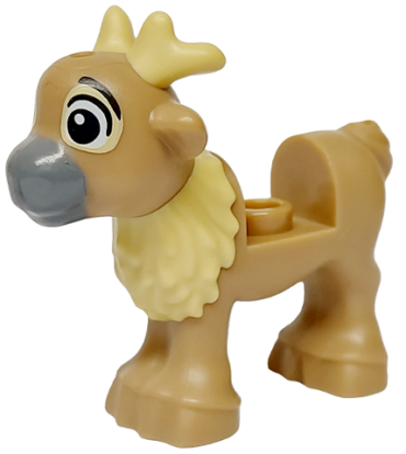 103493pb01 - Reindeer, Fawn with Molded Short Tan Antlers and Fur and Printed Black Eyes and Eyebrows, Tan Patches and Dark Bluish Gray Muzzle Pattern