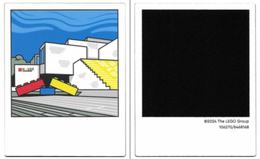 106270 - Plastic Polaroid Photo with White LEGO House Building with Red, Yellow, and Blue Bricks and Black Square on Back Pattern