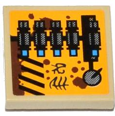 11203pb010L - Tile, Modified 2 x 2 Inverted with Grille, Alien Characters, Rust, Knob and Mechanical Pattern Model Left Side (Sticker) - Set 70002
