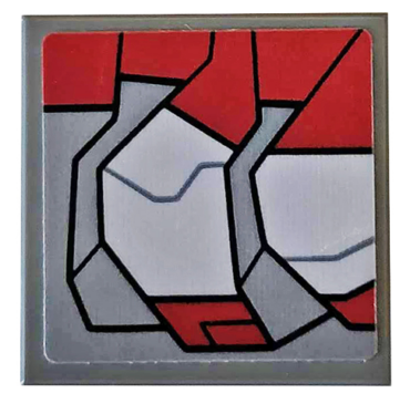 11203pb039L - Tile, Modified 2 x 2 Inverted with Dark Red and Light Bluish Gray Armor Plates Pattern Model Left Side (Sticker) - Set 76104