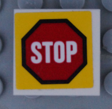 11203pb051 - Tile, Modified 2 x 2 Inverted with Road Sign 'STOP' in Octagon Pattern (Sticker) - Set 60169