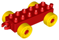11248c01 - Duplo Car Base 2 x 6 with Open Hitch End and Yellow Wheels with Fake Bolts