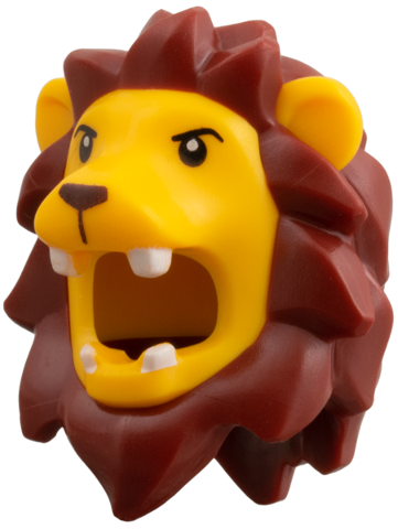 114471pb01 - Minifigure, Headgear Head Cover, Costume Lion with Molded Dark Red Mane, Printed Black Eyes, Dark Brown Nose Pattern