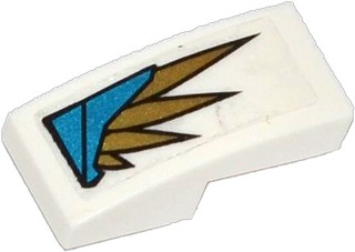 11477pb011L - Slope, Curved 2 x 1 x 2/3 with Blue Armor Plates and Gold Feathers Pattern Model Left Side (Sticker) - Set 70124
