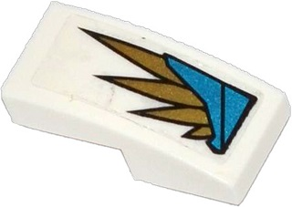 11477pb011R - Slope, Curved 2 x 1 x 2/3 with Blue Armor Plates and Gold Feathers Pattern Model Right Side (Sticker) - Set 70124