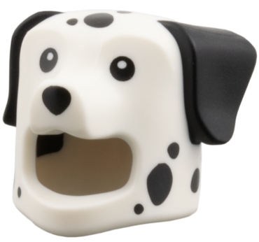 115084pb01 - Minifigure, Headgear Head Cover, Costume Dog with Molded Black Ears, Printed Black Spots, Eyes, and Nose Pattern