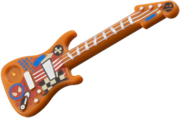 11640pb07 - Minifigure, Utensil Musical Instrument, Guitar Electric with Silver Strings, Bridge, and Output Jack, Red and Blue Spider-Man Head, Black and Tan Checkered Pattern