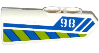 11946pb016 - Technic, Panel Fairing #21 Very Small Smooth, Side B with '98', Blue Line and Blue and Lime Danger Stripes Pattern (Sticker) - Set 42047