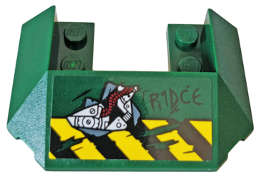 13269pb008 - Wedge 6 x 4 Cutout (Train Roof) with 'R1DCE', Black and Yellow Danger Stripes and Red Gears Pattern (Sticker) - Set 76078