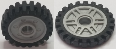 13971c02 - Wheel 18mm D. x 8mm with Fake Bolts and Deep Spokes with Inner Ring with Black Tire 24mm D. x 7mm Matching Tread - Band Around Center of Tread (13971 / 61254b)