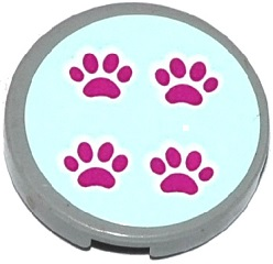 14769pb037 - Tile, Round 2 x 2 with Bottom Stud Holder with 4 Paw Prints on Light Aqua Background Pattern (Sticker) - Set 41085