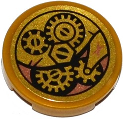 14769pb054 - Tile, Round 2 x 2 with Bottom Stud Holder with Bolt and Cog Wheels Pattern (Sticker) - Set 70754