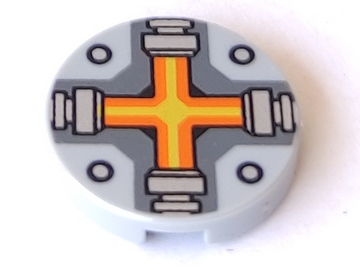 14769pb087 - Tile, Round 2 x 2 with Bottom Stud Holder with Orange and Yellow Cross Pattern