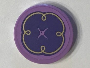 14769pb114 - Tile, Round 2 x 2 with Bottom Stud Holder with Purple Cushion with Button and Gold Swirls on Medium Lavender Background Pattern (Sticker) - Set 41101