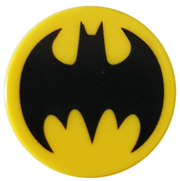 14769pb120 - Tile, Round 2 x 2 with Bottom Stud Holder with Black Bat Batman Logo Pattern