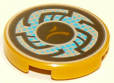 14769pb221 - Tile, Round 2 x 2 with Bottom Stud Holder with Rune Designs and Blue Pixels Pattern