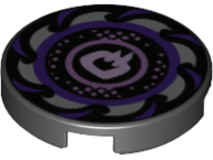 14769pb251 - Tile, Round 2 x 2 with Bottom Stud Holder with Dark Purple and Silver Saw Blade, Circles in Center Pattern