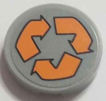 14769pb276 - Tile, Round 2 x 2 with Bottom Stud Holder with Orange Recycling Arrows Pattern (Sticker) - Set 70615