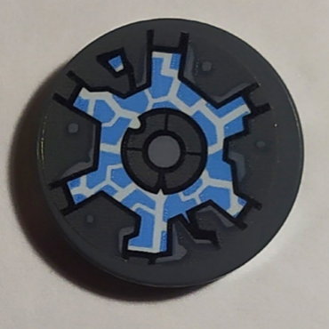 14769pb361 - Tile, Round 2 x 2 with Bottom Stud Holder with Hatch and Medium Blue Energy Pattern (Sticker) - Set 70352