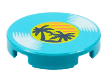 14769pb385 - Tile, Round 2 x 2 with Bottom Stud Holder with LP Record, Palm Trees on Label Pattern