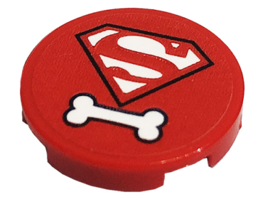 14769pb415 - Tile, Round 2 x 2 with Bottom Stud Holder with Superman 'S' Logo and White Dog Bone Pattern (Sticker) - Set 41233