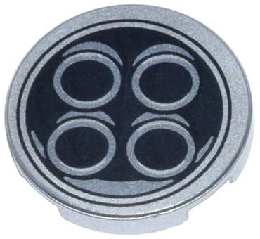 14769pb594 - Tile, Round 2 x 2 with Bottom Stud Holder with 4 Exhaust Pipes in Black Circle Pattern