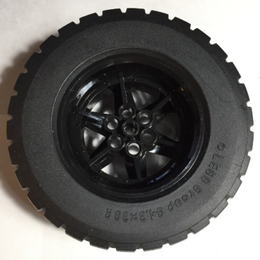 15038c03 - Wheel 56mm D. x 34mm Technic Racing Medium, 6 Pin Holes with Black Tire 94.3 x 38 R (15038 / 92912)