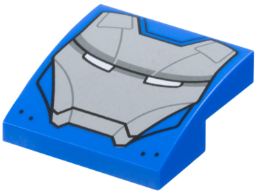 15068pb613 - Slope, Curved 2 x 2 x 2/3 with Light Bluish Gray Face Shield, Dark Bluish Gray Stripe and Lines, White Eyes Pattern (Iron Man Mark 38 Face)