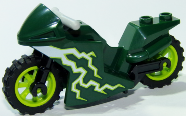 18895c13pb01 - Motorcycle Sport Bike with Black Frame, Lime Wheels and Light Bluish Gray Handlebars with White Lightning Pattern