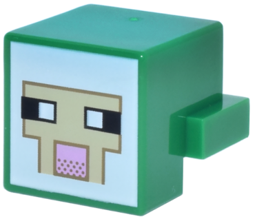 19727pb002 - Creature Head Pixelated with Black and White Eyes, Bright Pink Nose, Tan Face with Dark Tan Outline on White Background Pattern (Minecraft Sheep)