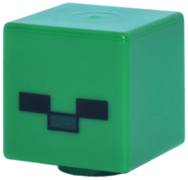 19729pb005 - Minifigure, Head, Modified Cube with Pixelated Black Eyes and Dark Green Nose Pattern (Minecraft Zombie)