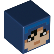19729pb033 - Minifigure, Head, Modified Cube with Pixelated Light Nougat Face, Black Eyes, Nougat Mouth, and Dark Azure Hair Band Pattern (Minecraft Hex)