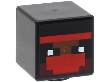 19729pb050 - Minifigure, Head, Modified Cube with Pixelated Red and Dark Red Balaclava, and Reddish Brown Face with Eyes Pattern (Minecraft Ninja)