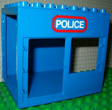 2210pb01 - Duplo Building 6 x 8 x 6 Drive Through with Door and Window Openings with 'POLICE' Pattern