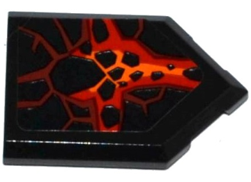 22385pb050 - Tile, Modified 2 x 3 Pentagonal with Red and Orange Cracks and Black Stones Lava Pattern (Sticker) - Set 70313