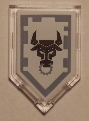 22385pb076 - Tile, Modified 2 x 3 Pentagonal with Nexo Power Shield Pattern - Metal Minotaur