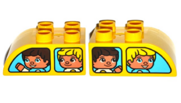 2302pb08 - Duplo, Brick 2 x 3 Slope Curved with Medium Azure Vehicle Windows with Boys Pattern