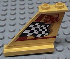 2340pb002L - Tail 4 x 1 x 3 with Black and White Checkered Flag, Red Line and Number 5 Pattern Model Left Side (Sticker) - Set 8225