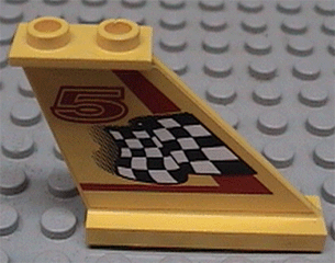 2340pb002R - Tail 4 x 1 x 3 with Black and White Checkered Flag, Red Line and Number 5 Pattern Model Right Side (Sticker) - Set 8225