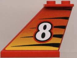 2340pb006L - Tail 4 x 1 x 3 with White Number 8 on Tiger Stripes Background Pattern Model Left Side (Sticker) - Set 8229