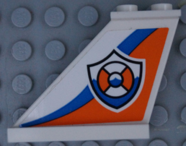 2340pb068L - Tail 4 x 1 x 3 with Coast Guard Logo on Orange and Blue Curved Stripes Pattern Model Left Side (Sticker) - Set 60164