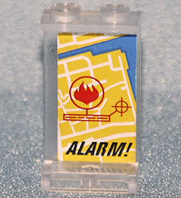 2362apb21 - Panel 1 x 2 x 3 - Solid Studs with City Map with Flame and 'ALARM!' Pattern (Sticker) - Set 7240