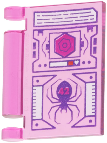 24093pb101 - Minifigure, Utensil Book Cover with Tablet Screen, Dark Purple Spider and Lines, Magenta '42' and Hexagon, White Trim Pattern