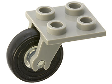 2415c01 - Plate, Modified 2 x 2 Thin with Plane Single Wheel Holder and Trans-Clear Wheel with Black Tire 14mm D. x 4mm Smooth Small Single (2415 / 3464c01)