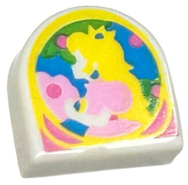 24246pb036 - Tile, Round 1 x 1 Half Circle Extended with Super Mario Princess Peach Pattern