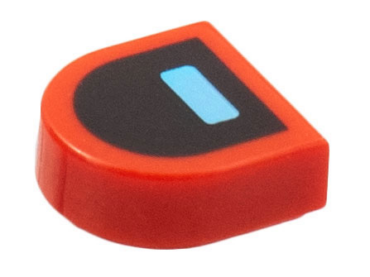 24246pb037 - Tile, Round 1 x 1 Half Circle Extended with Bright Light Blue Rectangle on Black Background Pattern