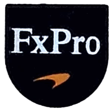 24246pb051 - Tile, Round 1 x 1 Half Circle Extended with White 'FxPro' and Orange McLaren Logo Pattern