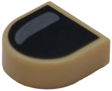 24246pb061 - Tile, Round 1 x 1 Half Circle Extended with Fingernail with Black Nail Varnish with Silver Curve Glint Pattern