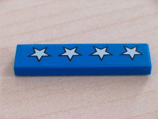 2431pb0006 - Tile 1 x 4 with 4 White Stars with Black Outline on Blue Background Pattern (Sticker) - Set 5541